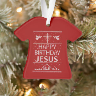 Christian Christmas Sweater - Happy Birthday Jesus Ornament