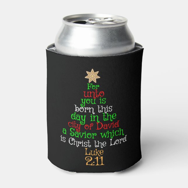 Christian Christmas Tree Shirts Can Cooler (Can Front)