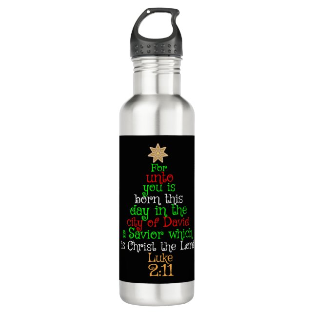 Christian Christmas Tree Shirts Stainless Steel Water Bottle (Front)