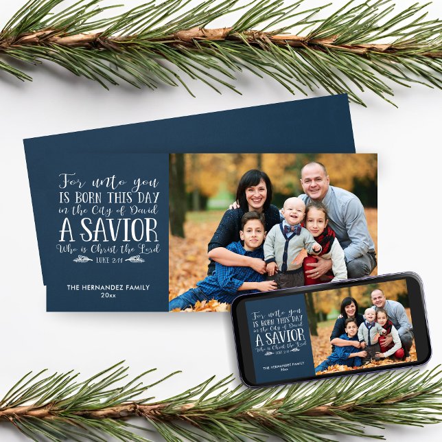 Christian Christmas Verse Blue Holiday Photo Card (Christian Christmas Verse Blue Holiday Photo Card with Digital Download)