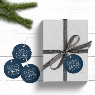 Christian Christmas Verse Typography Holiday Blue Favor Tags