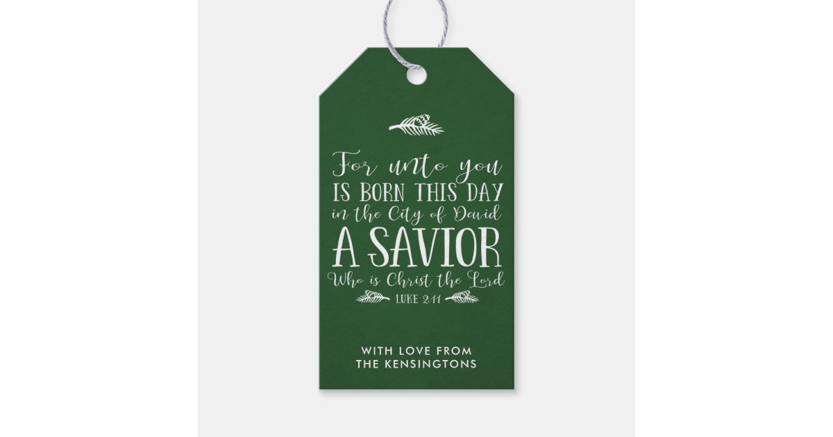 Christian Christmas Verse Typography Holiday Green Gift Tags | Zazzle.com
