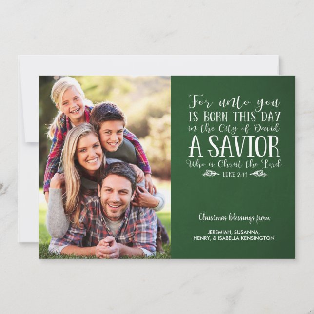 Christian Christmas Verse Typography Holiday Photo Card (Front)