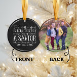 Christian Christmas Verse Typography Holiday Photo Ceramic Ornament<br><div class="desc">Christian Christmas Verse Typography Holiday Photo Ornament in Rustic Chalkboard, featuring Luke 2:11 on a holiday red background in a festive typography, with space for your photo and name on the back! Easy to customize with text, fonts, and colors. If you need assistance with the design or matching products, please...</div>