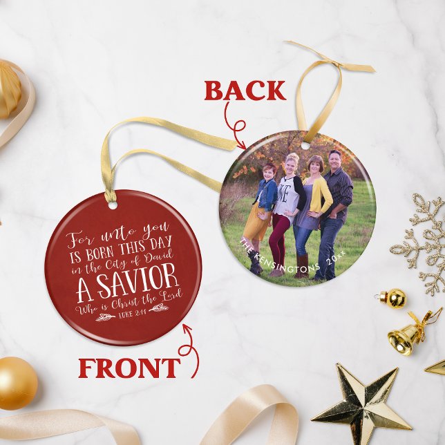 Christian Christmas Verse Typography Holiday Photo Ceramic Ornament (Christian Christmas Verse Typography Holiday Photo Ceramic Ornament)