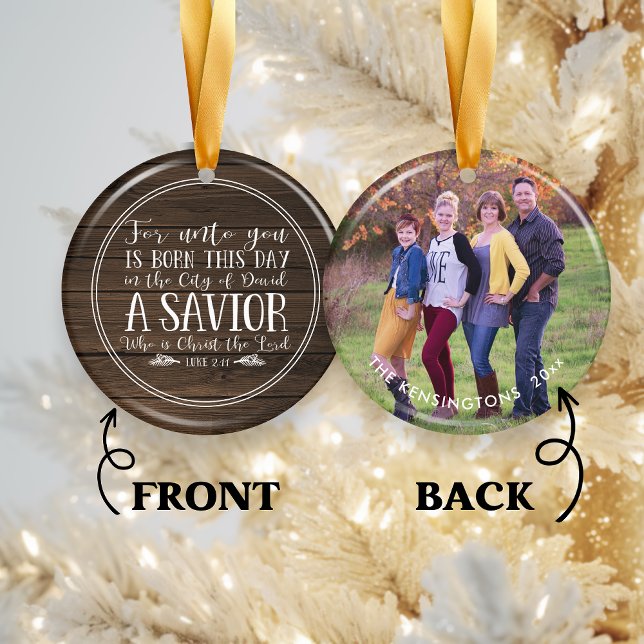 Christian Christmas Verse Typography on Wood Photo Ceramic Ornament (Christian Christmas Verse Typography on Wood Photo Ceramic Ornament)