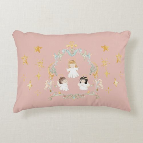 Christian Christmas Watercolor Angels Pink Accent Pillow