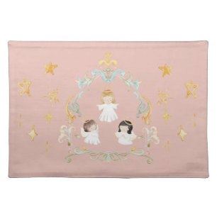 Christian Christmas Watercolor Angels Pink Cloth Placemat