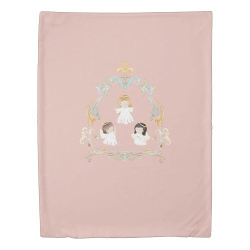 Christian Christmas Watercolor Angels Pink Duvet Cover