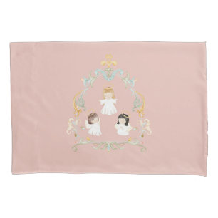 Christian Christmas Watercolor Angels Pink Pillow Case