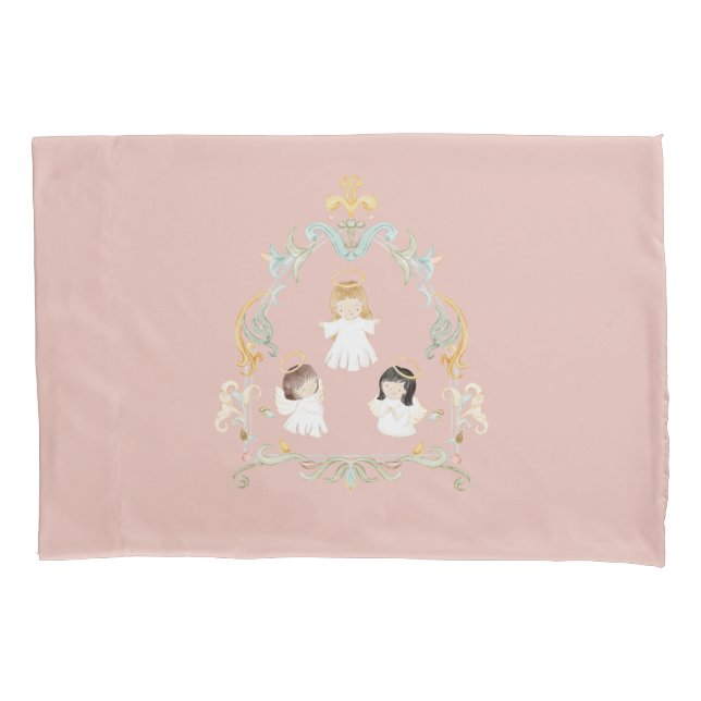 Christian Christmas Watercolor Angels Pink Pillow Case (Front)