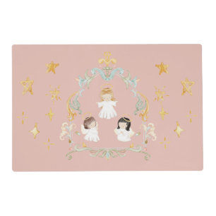 Christian Christmas Watercolor Angels Pink Placemat