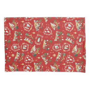 Christian Christmas Watercolor Nativity Red Pillow Case