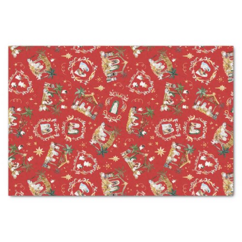Christian Christmas Watercolor Nativity Red Tissue Paper