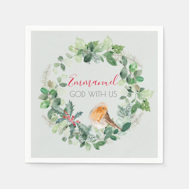 Christian Christmas Wreath Winter Robin Napkins (Front)
