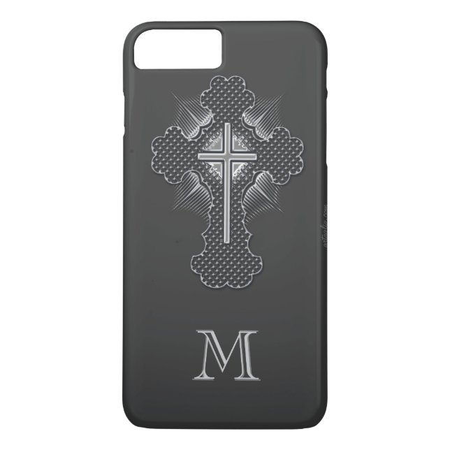 Christian chrome cross gray monogram Case-Mate iPhone case (Back)