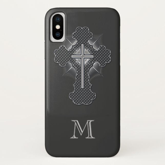 Christian chrome cross gray monogram Case-Mate iPhone case (Back)