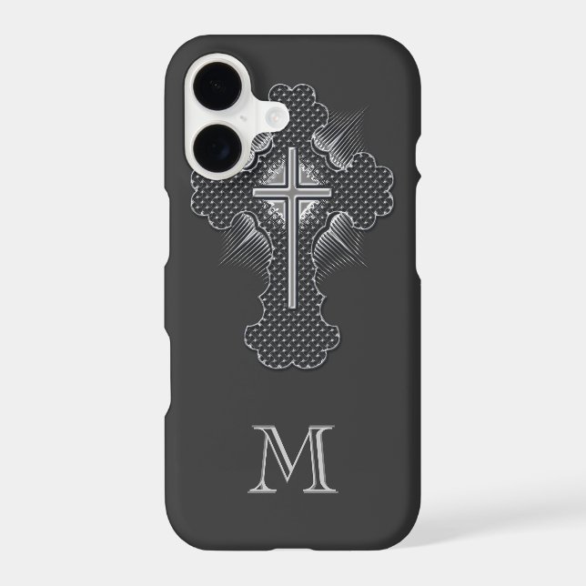 Christian chrome cross gray monogram iphone case (Back)