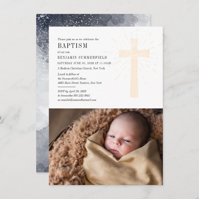 Christian Church Baptism Baby Photo Religious Invitation (Front/Back)