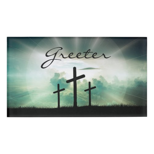 Christian Church Cross Congretation Greeter Modern Name Tag