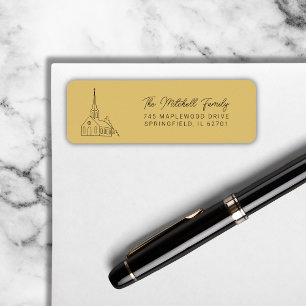 Christian Church Line Art Minimal Stylish Mustard Label