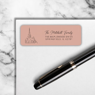 Christian Church Line Art Minimal Stylish Peach Label