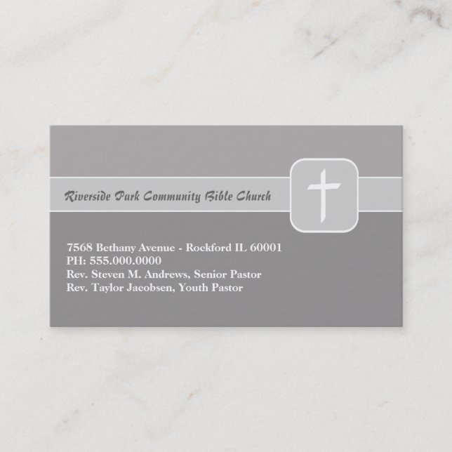 Christian Church Ministry Gray Emblem with Cross Business Card (Front)