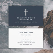 Christian Church Pastor Modern Minimal Cross Navy Business Card at Zazzle