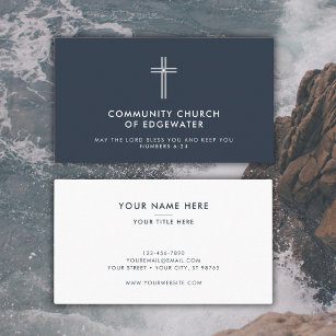 Christian Church Pastor Modern Minimal Cross Navy Business Card