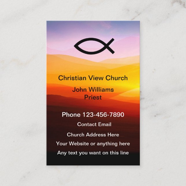 Christian Church Scenic Sunset Icthys Fish Business Card (Front)