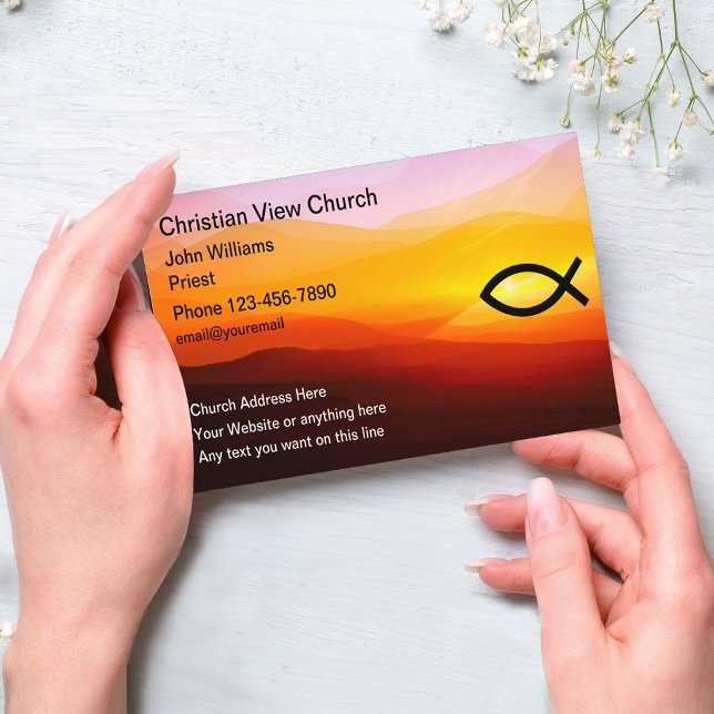 Christian Church Scenic Sunset Icthys Fish Business Card (Creator Uploaded)