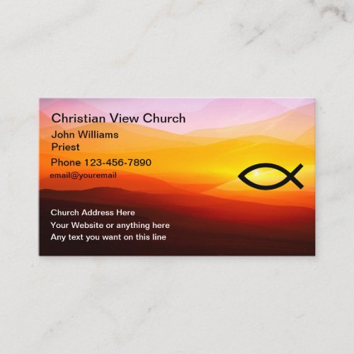 Christian Church Scenic Sunset Icthys Fish Business Card