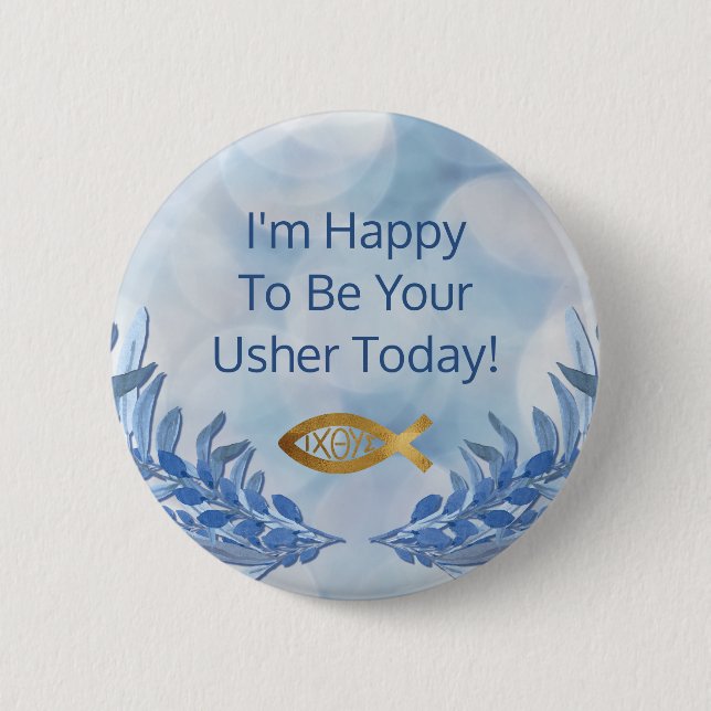 Christian Church Usher Modern Watercolor Button (Front)