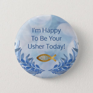 Christian Church Usher Modern Watercolor Button