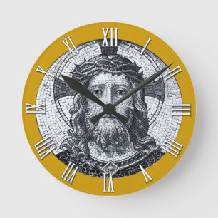 Christian Clock, Jesus Christ Vintage Mosaic  Round Clock