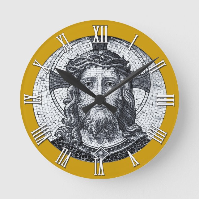 Christian Clock, Jesus Christ Vintage Mosaic  Round Clock (Front)