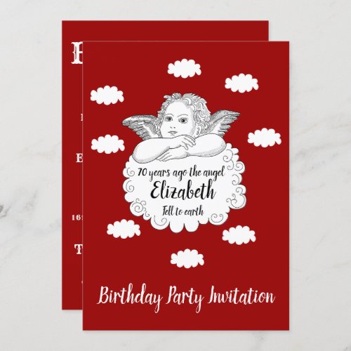 Christian Cloud Angel Happy 70th Birthday Red Invitation