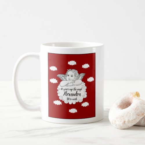 Christian Cloud Angel Happy 80th Birthday Red Coffee Mug