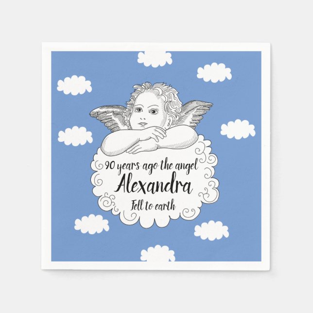 Christian Cloud Angel Happy 90th Birthday Napkins (Front)