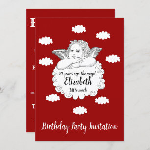 Christian Cloud Angel Happy 90th Birthday Red Invitation