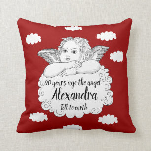 Christian Cloud Angel Happy 90th Birthday Red Throw Pillow