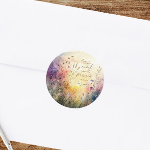 Christian Colorful Wildflowers Watercolor Verse Classic Round Sticker