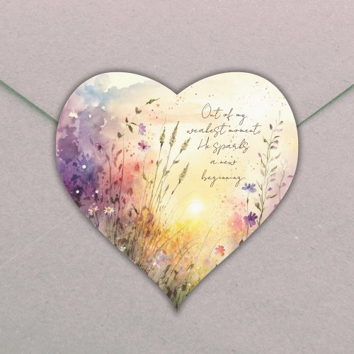 Christian Colorful Wildflowers Watercolor Verse Heart Sticker