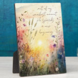 Christian Colorful Wildflowers Watercolor Verse Plaque<br><div class="desc">A beautiful watercolor of wildflowers with the sunrise in the background. The inspirational statement, "Out of my weakest moment, he sparks a new beginning" is in script typography. The design is inspired by the bible verse Isaiah 43:19, "Behold, I am doing a new thing; now it springs forth, do you...</div>