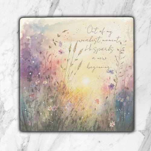 Christian Colorful Wildflowers Watercolor Verse Stone Coaster