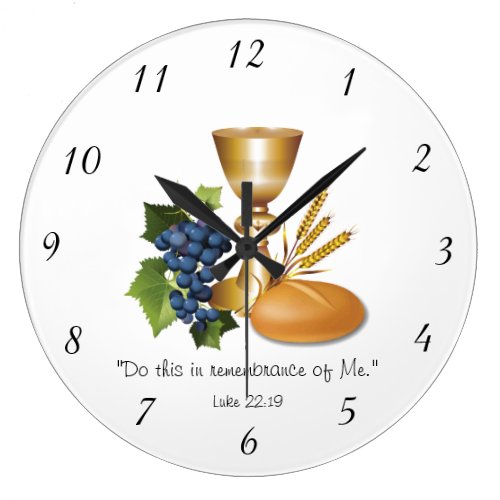 Christian Communion Luke 22:19 Bread and Wine Large Clock