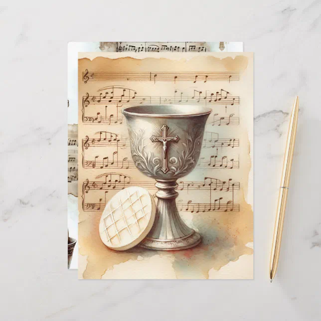 Christian Communion Vintage Scrapbook Paper (Front/Back In Situ)