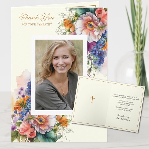 Christian Condolence Floral Photo Appreciation Thank You Card