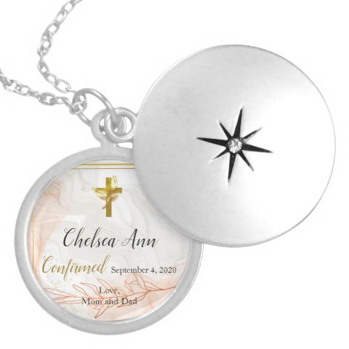 Christian Confirmation Cross and Dove Personalized Locket Necklace