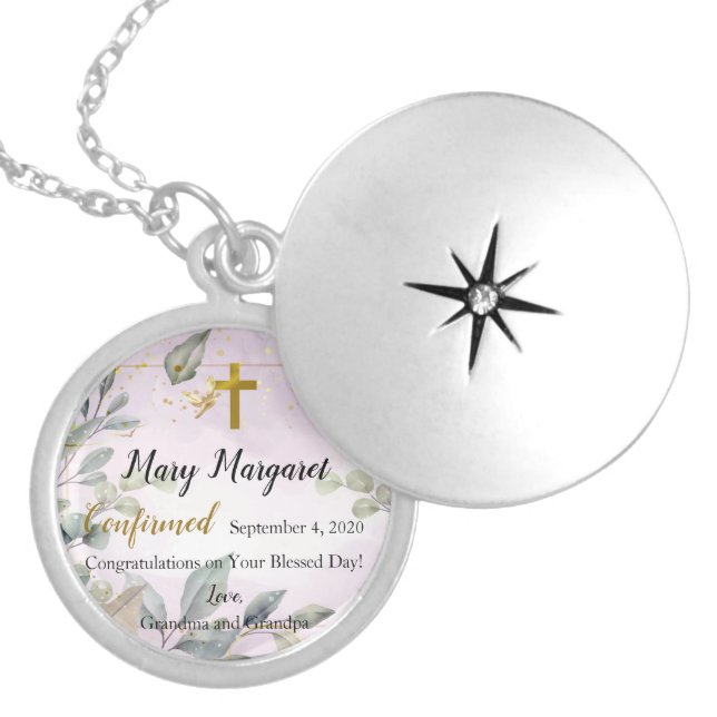 Christian Confirmation Elegant Leaves Locket Gift Necklace (Front)